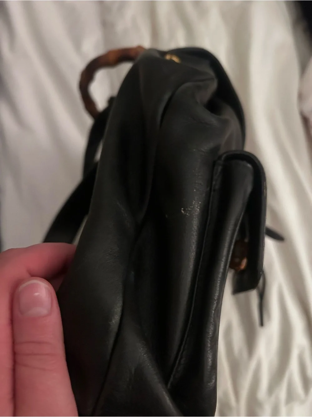 Gucci Black Leather Bamboo-Handle Backpack